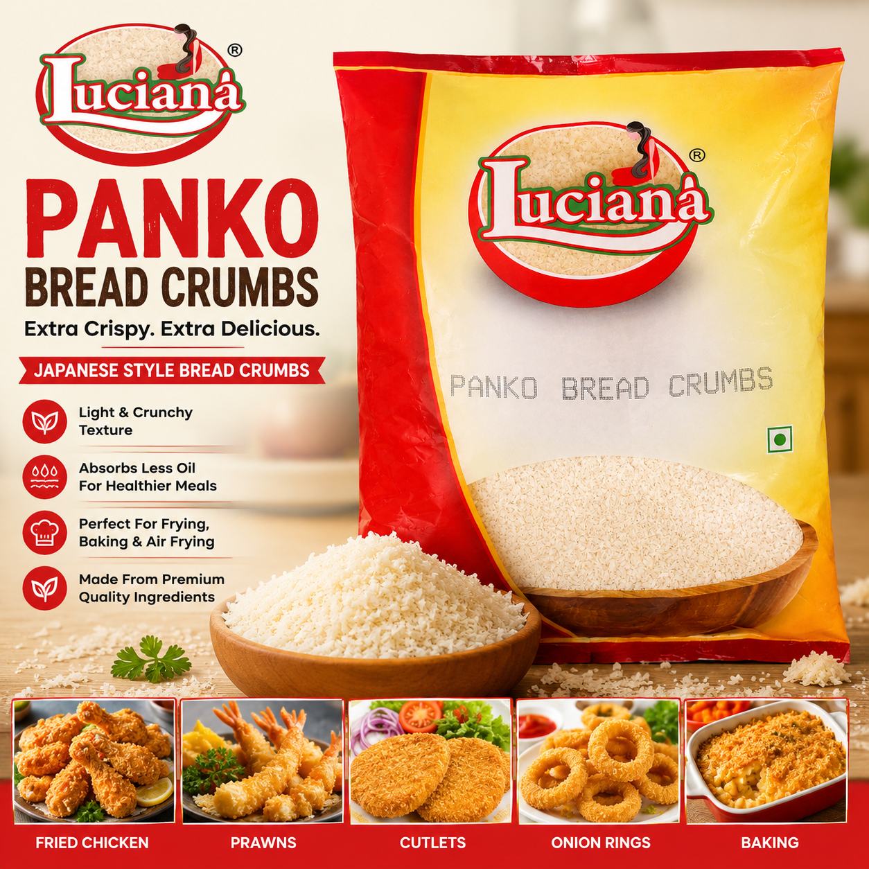 Luciana Panko Bread Crumbs | Japanese Style Bread Crumbs | Light & Crispy Coating | Perfect for Frying, Baking & Air Frying