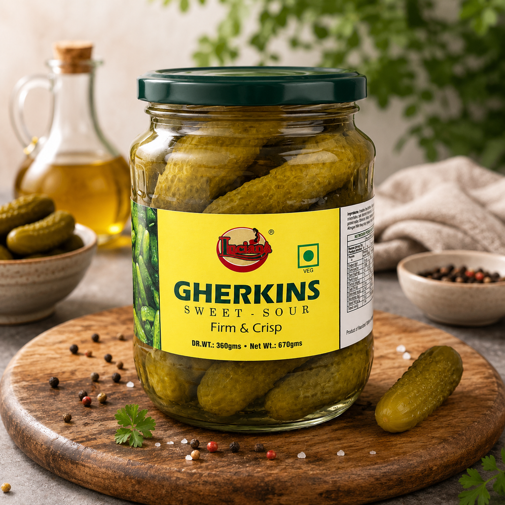 Luciana Gherkins Sweet & Sour 670g | Premium Pickled Cucumbers | Firm & Crisp