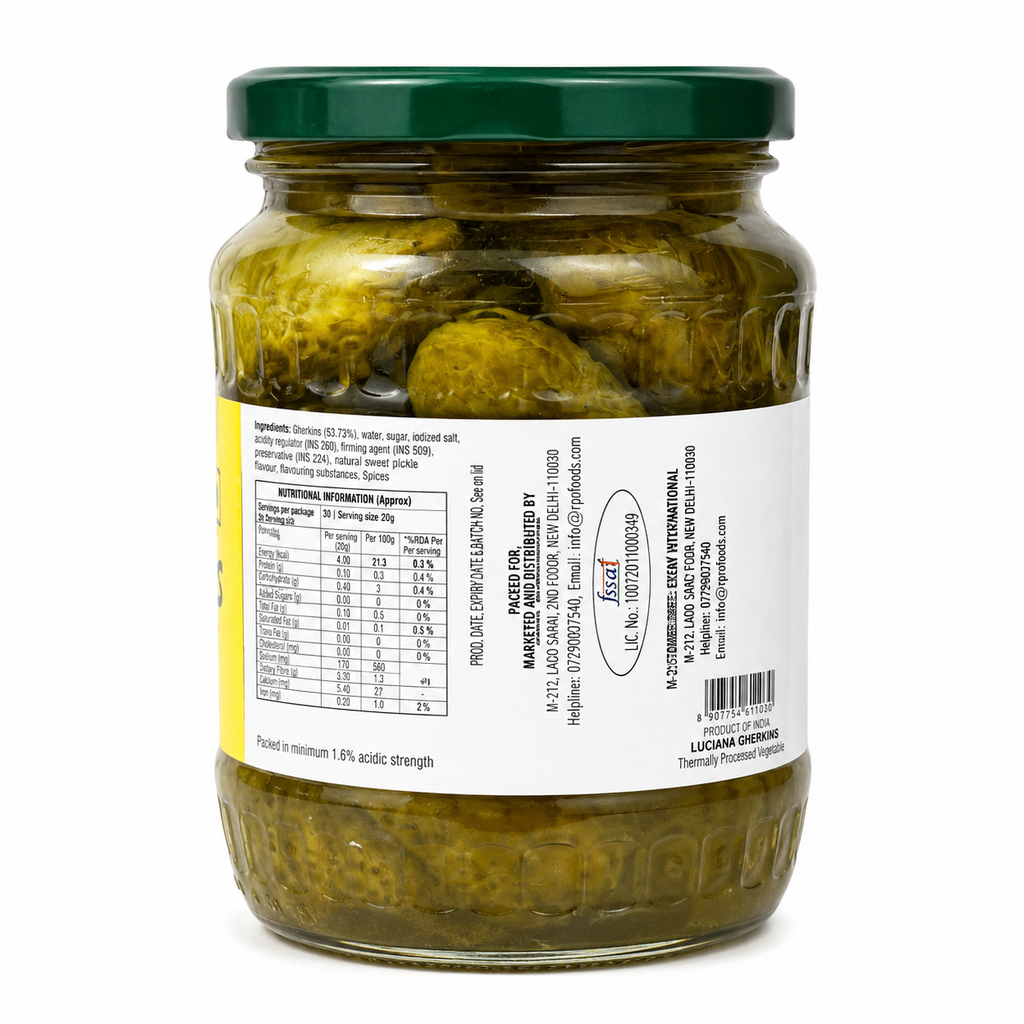 Luciana Gherkins Sweet & Sour 670g | Premium Pickled Cucumbers | Firm & Crisp
