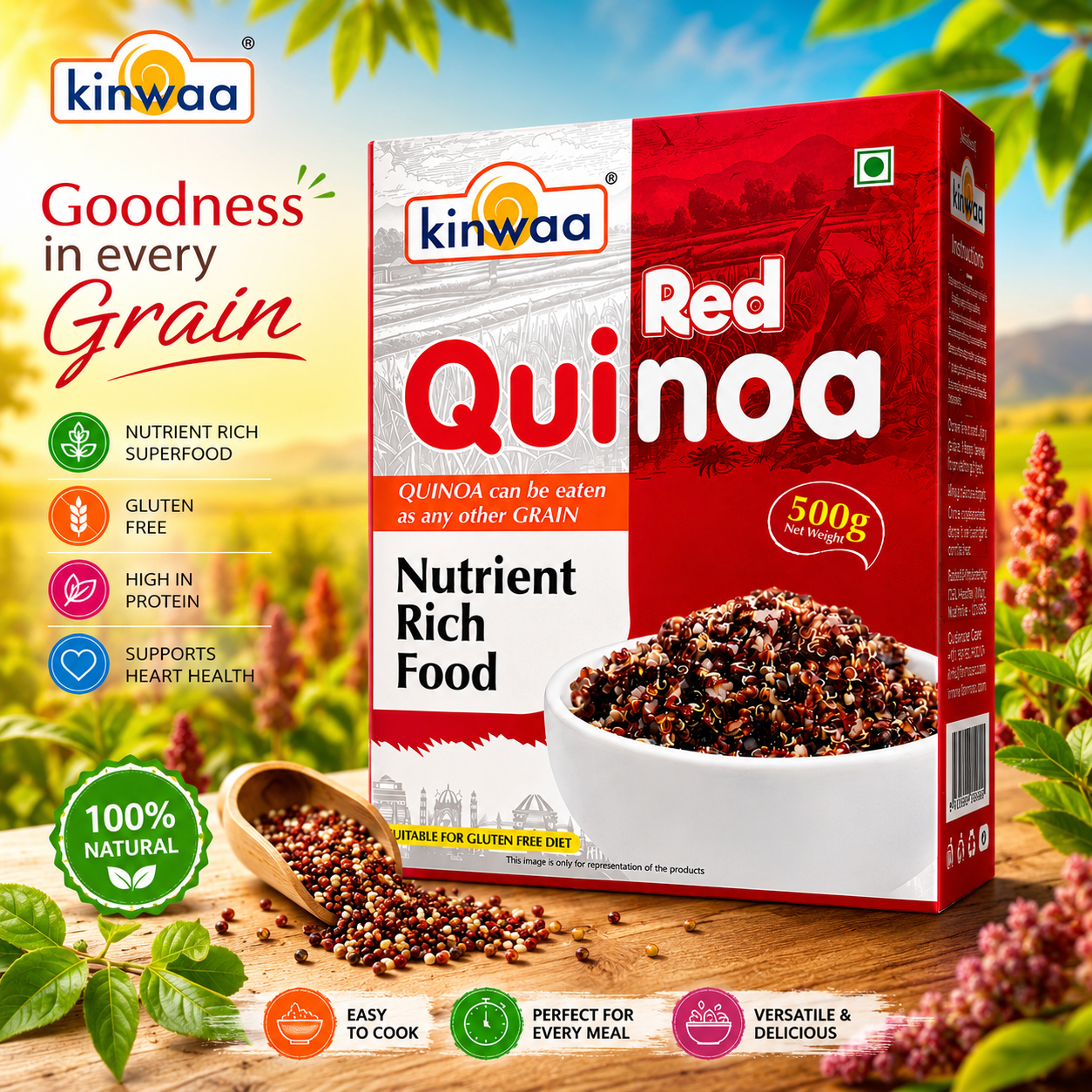 Kinwaa Red Quinoa 500g | Premium Imported Red Quinoa Seeds | High Protein, Rich in Fiber, Gluten Free | 100% Natural Superfood
