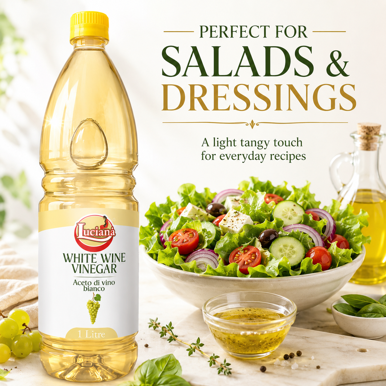 Luciana White Wine Vinegar 1 Litre | Authentic Italian Style White Wine Vinegar