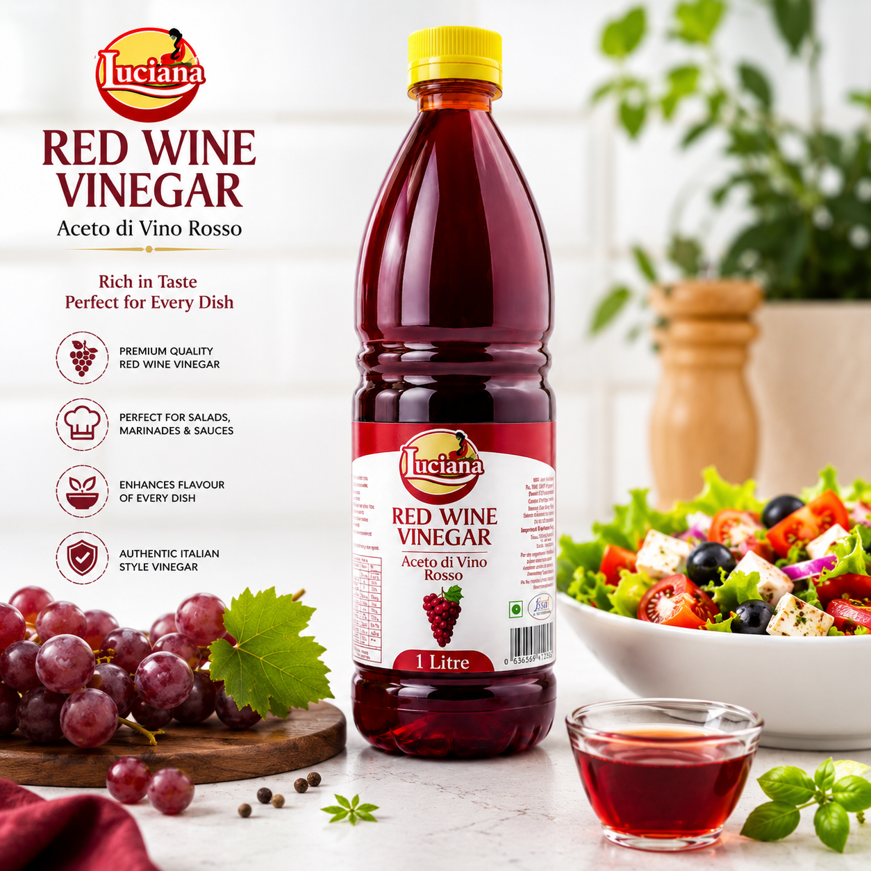Luciana Red Wine Vinegar 1 Litre | Premium Italian Style Vinegar
