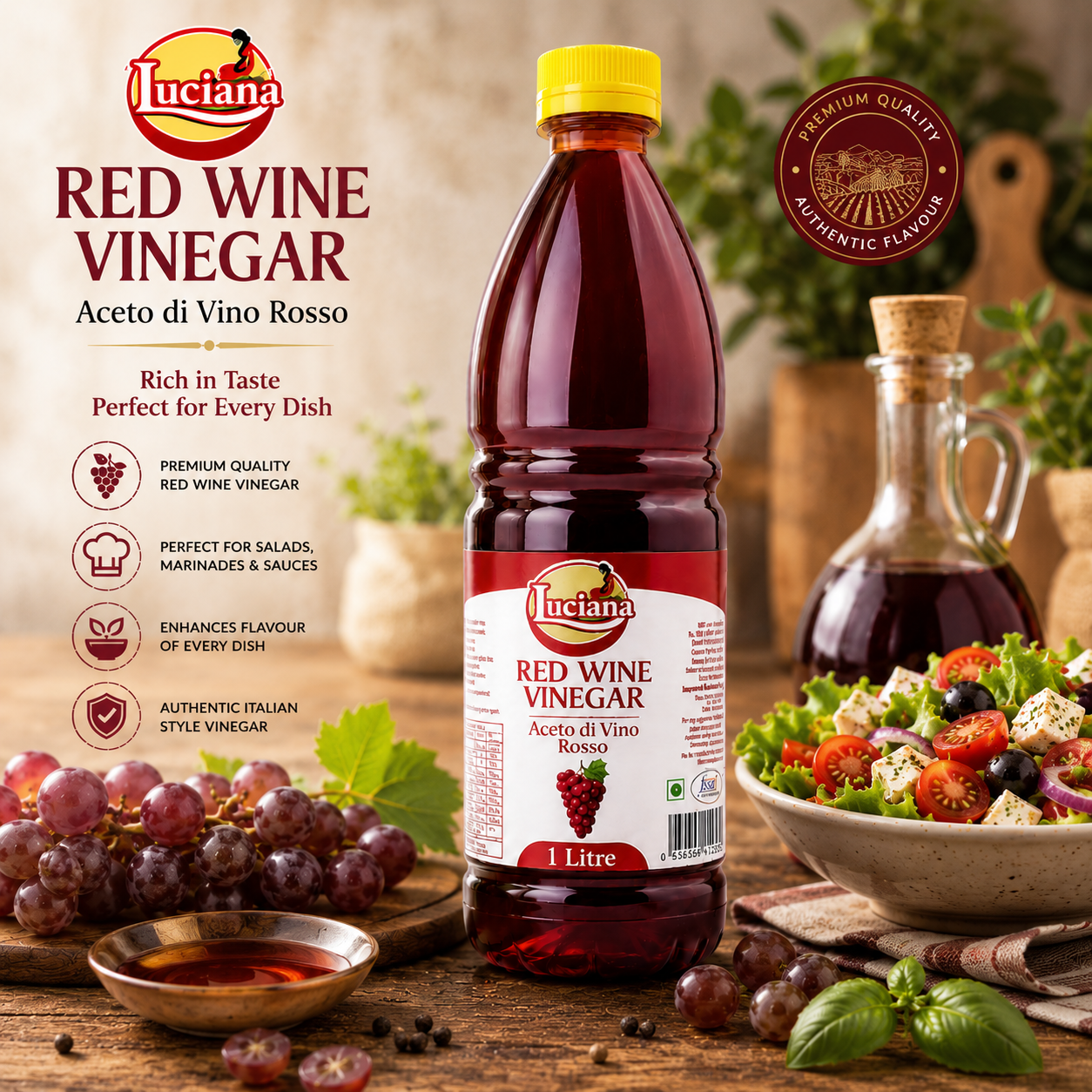Luciana Red Wine Vinegar 1 Litre | Premium Italian Style Vinegar