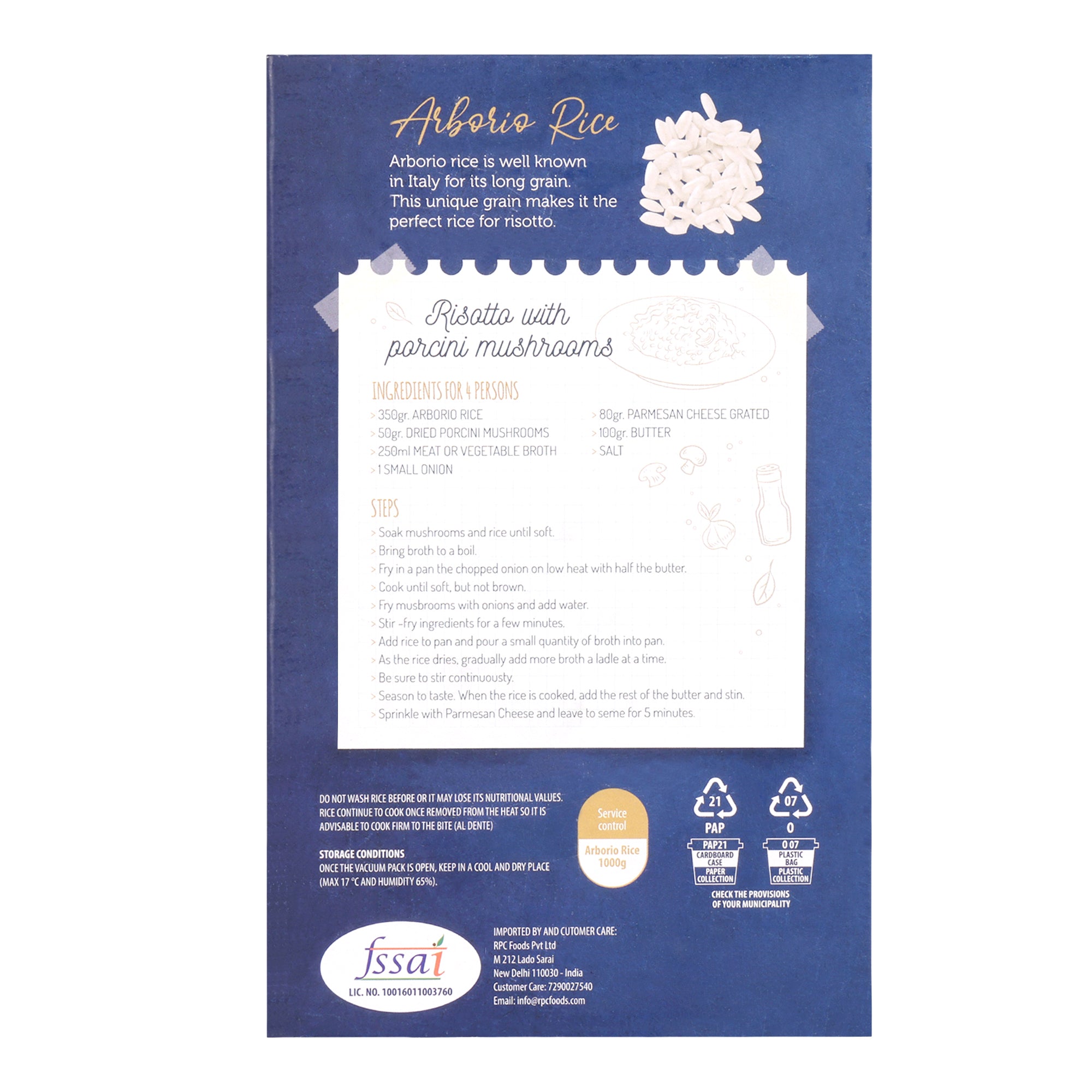 Fiamma Vesuviana Arborio Rice | Premium Italian Rice for Creamy Risotto | Vacuum Packed | 100% Arborio Rice | 1 kg
