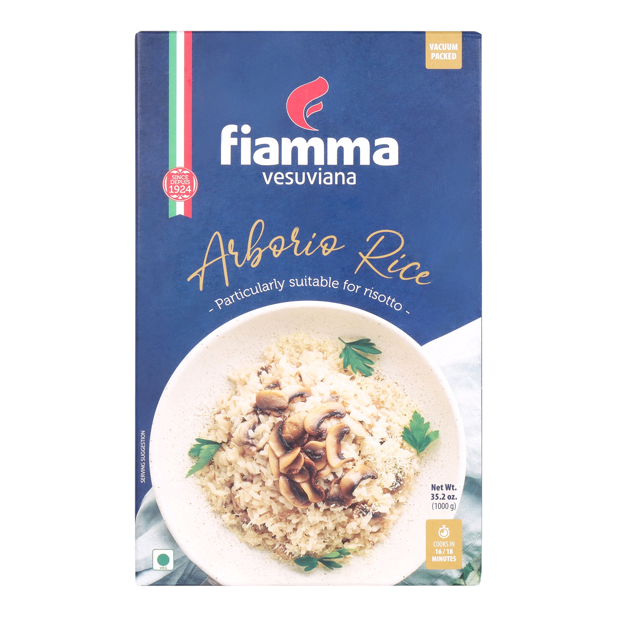 Fiamma Vesuviana Arborio Rice | Premium Italian Rice for Creamy Risotto | Vacuum Packed | 100% Arborio Rice | 1 kg