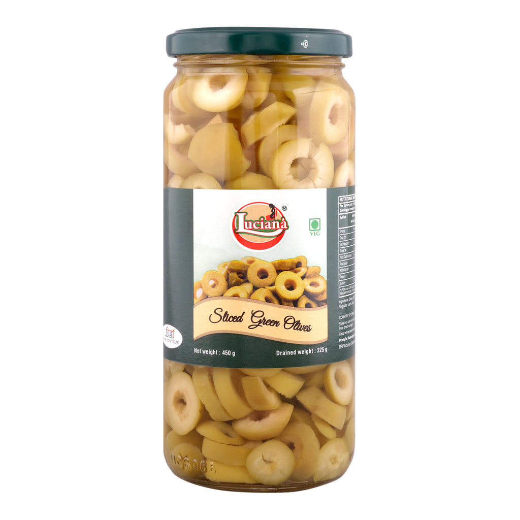 Luciana Sliced Green Olives for Pizza, Pasta & Salads | 454 g