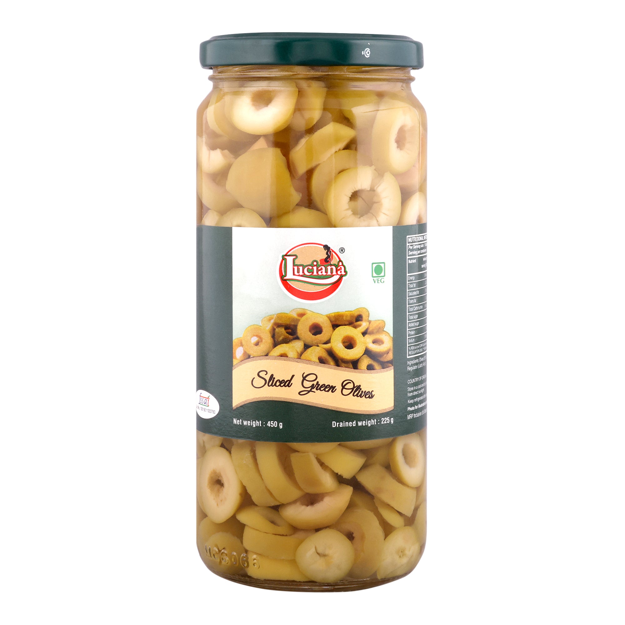 Luciana Sliced Green Olives for Pizza, Pasta & Salads | 454 g