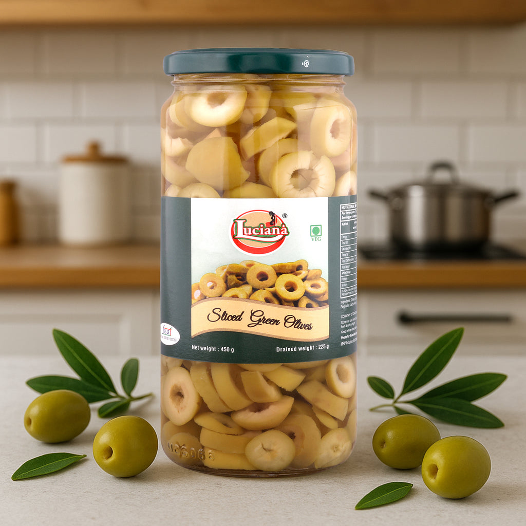 Luciana Sliced Green Olives for Pizza, Pasta & Salads | 454 g