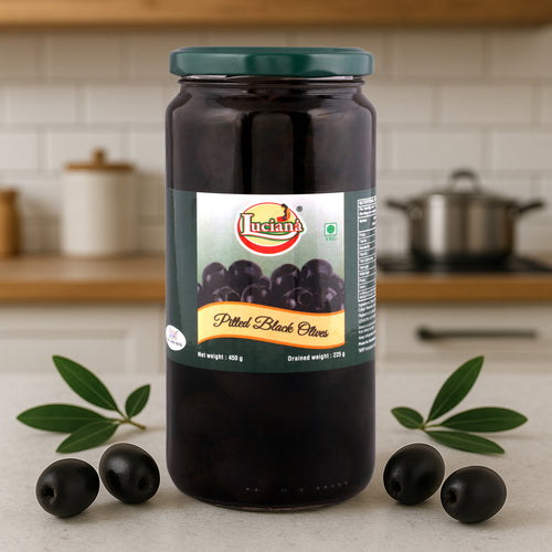 Luciana Pitted Black Olives | Ready-to-Use Seedless Black Olives for Pizza, Pasta & Salads