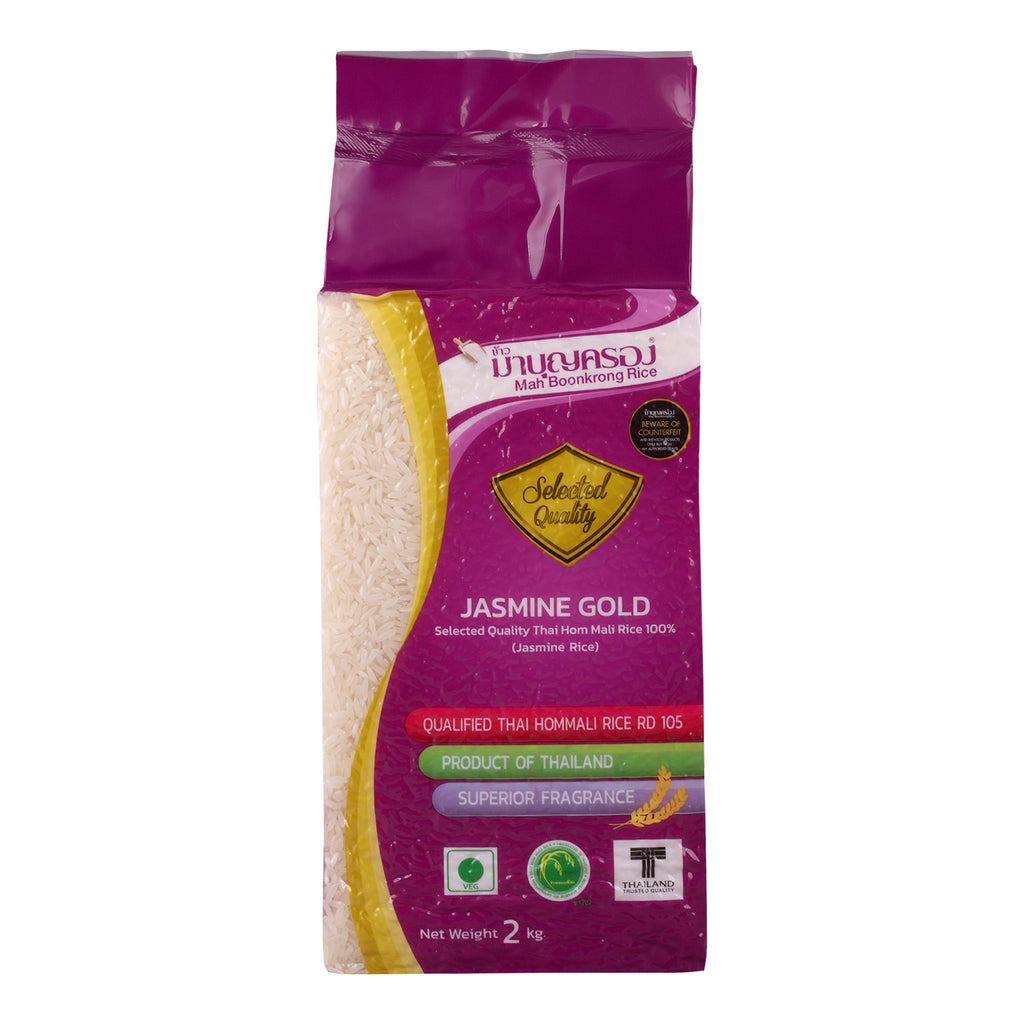 Jasmine Gold Thai Hom Mali Rice 2kg | Premium Thai Fragrant Jasmine Rice | Long Grain Aromatic Rice | Authentic Product of Thailand