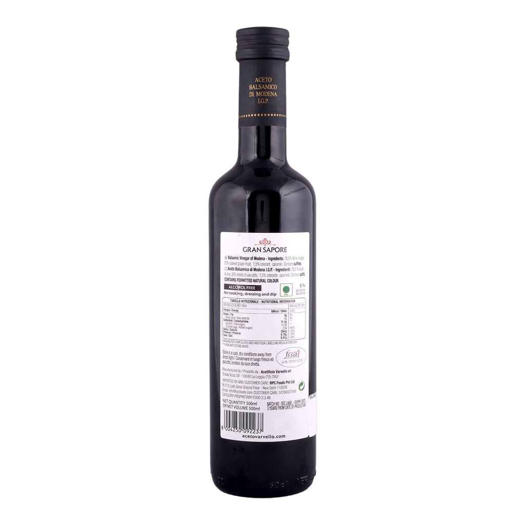 Gran Sapore Balsamic Vinegar of Modena IGP 500ml | Authentic Italian Balsamic Vinegar | Premium Salad Dressing, Marinade & Cooking Vinegar