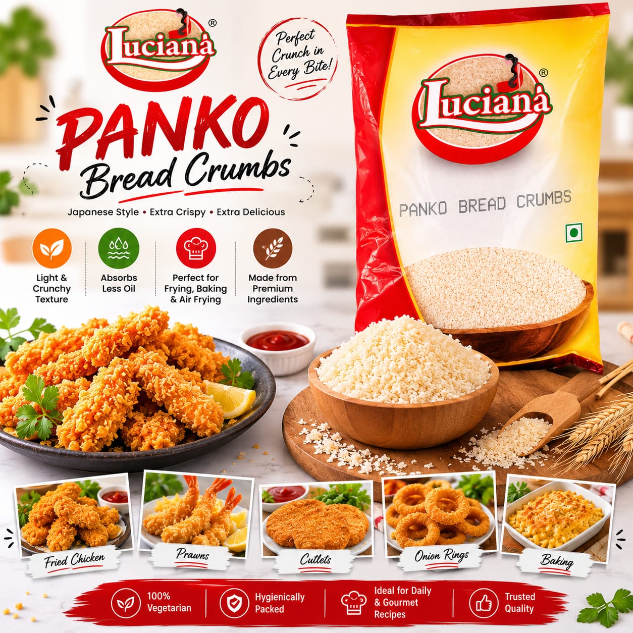 Luciana Panko Bread Crumbs | Japanese Style Bread Crumbs | Light & Crispy Coating | Perfect for Frying, Baking & Air Frying