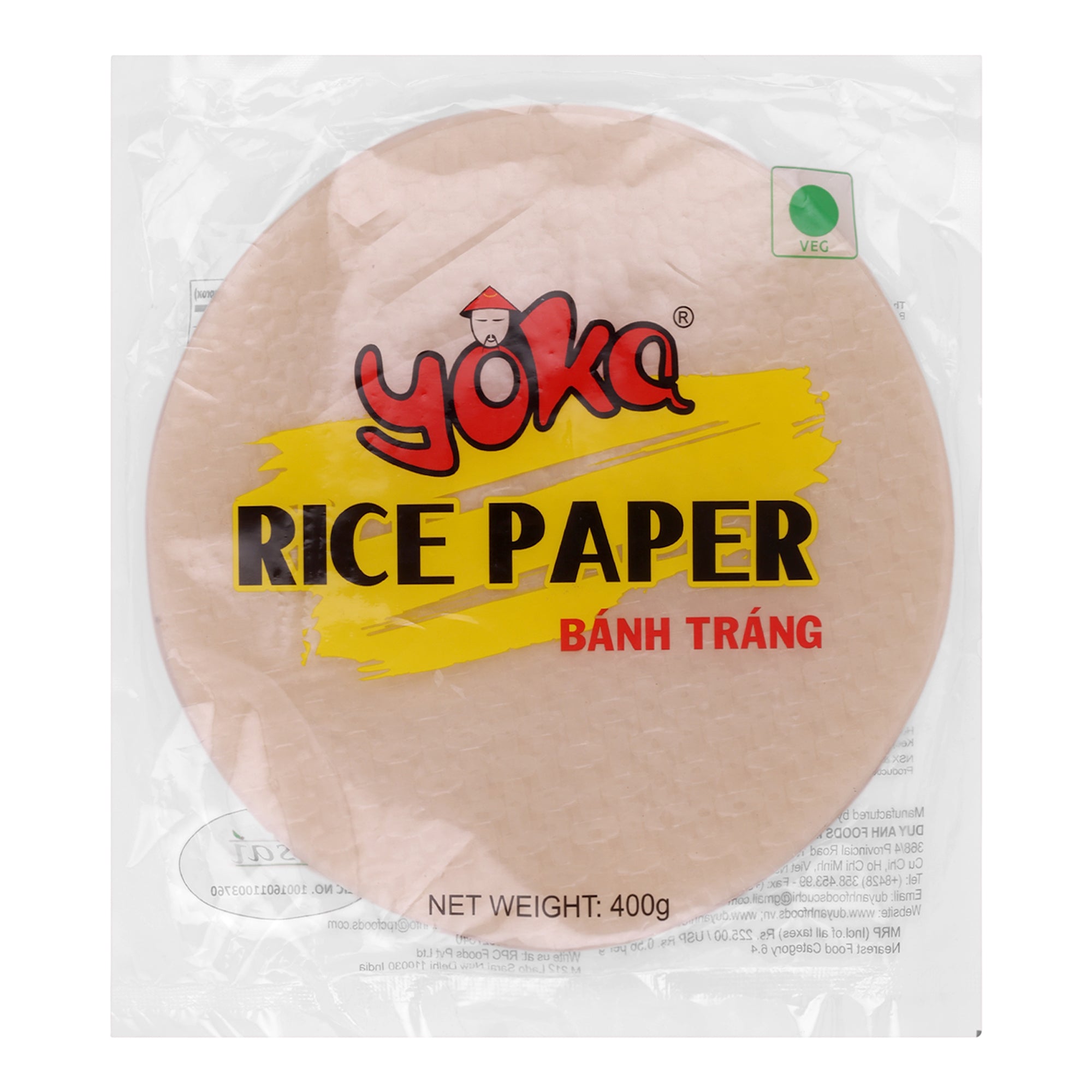 Yoka Rice Paper Sheets| Thin Rice Wrappers for Spring Rolls & Wraps | Veg | 400 g